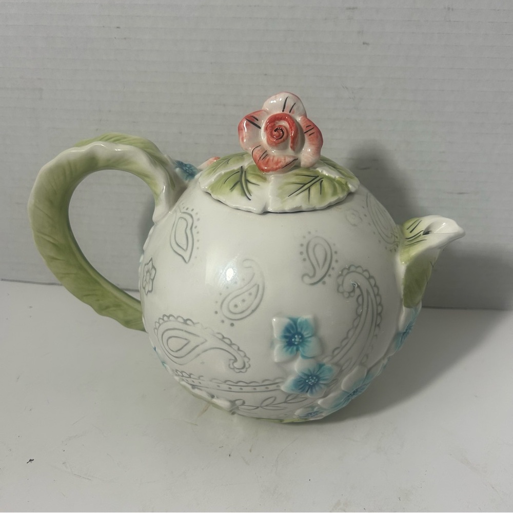 Fitz and Floyd Floral 3D Paisley Ceramic Teapot Whimsy Holds 5.5 Cups